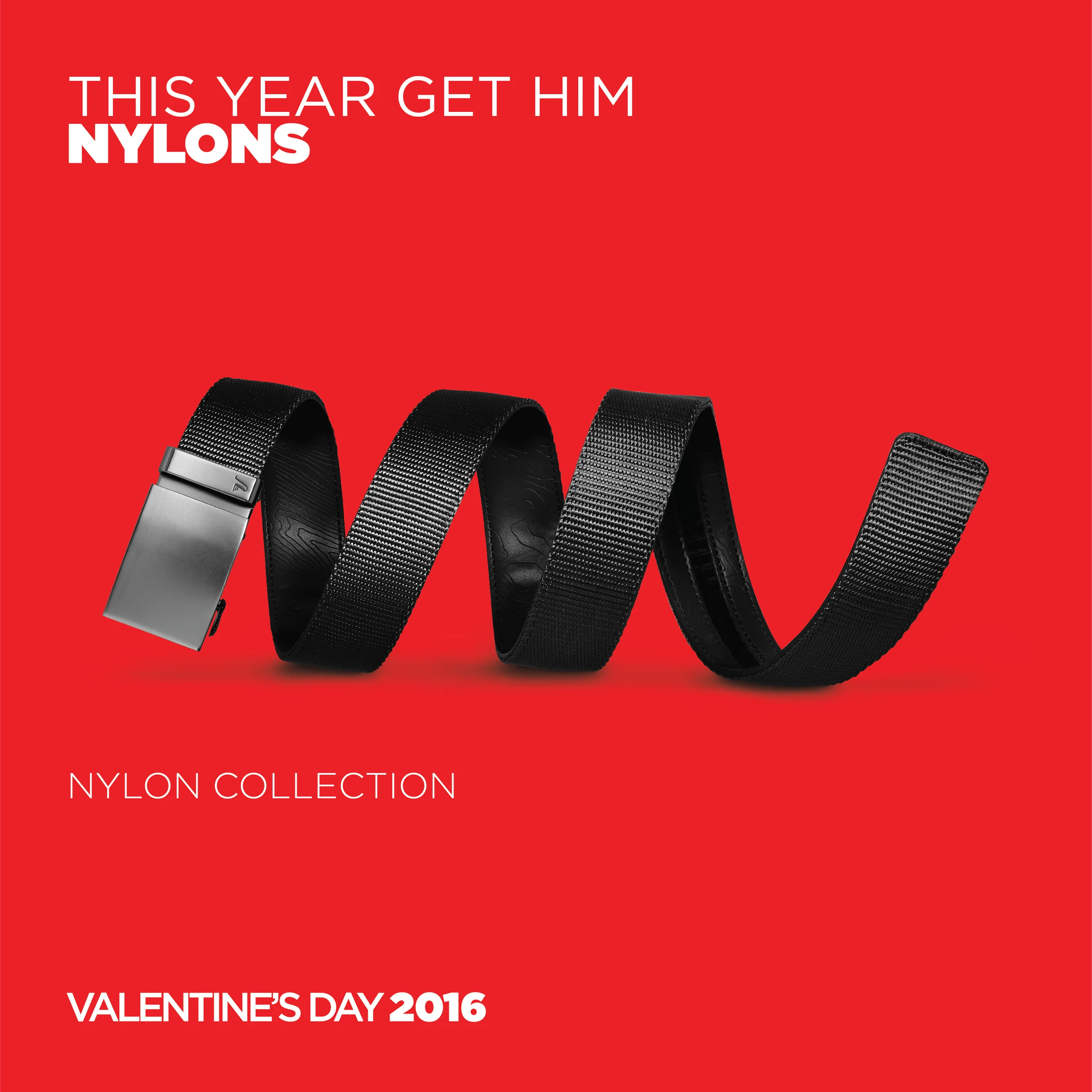 Mission Belt Nylon Collection Valentine's Day 2016 campaign layout on red
