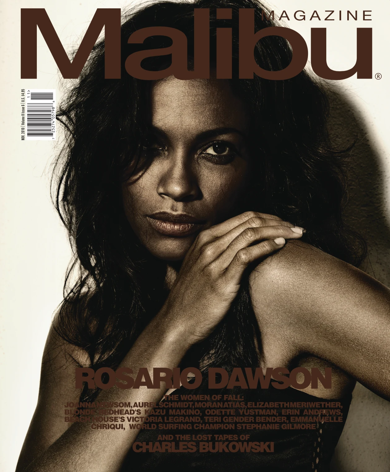 Malibu Magazine cover featuring a portrait of Rosario Dawson