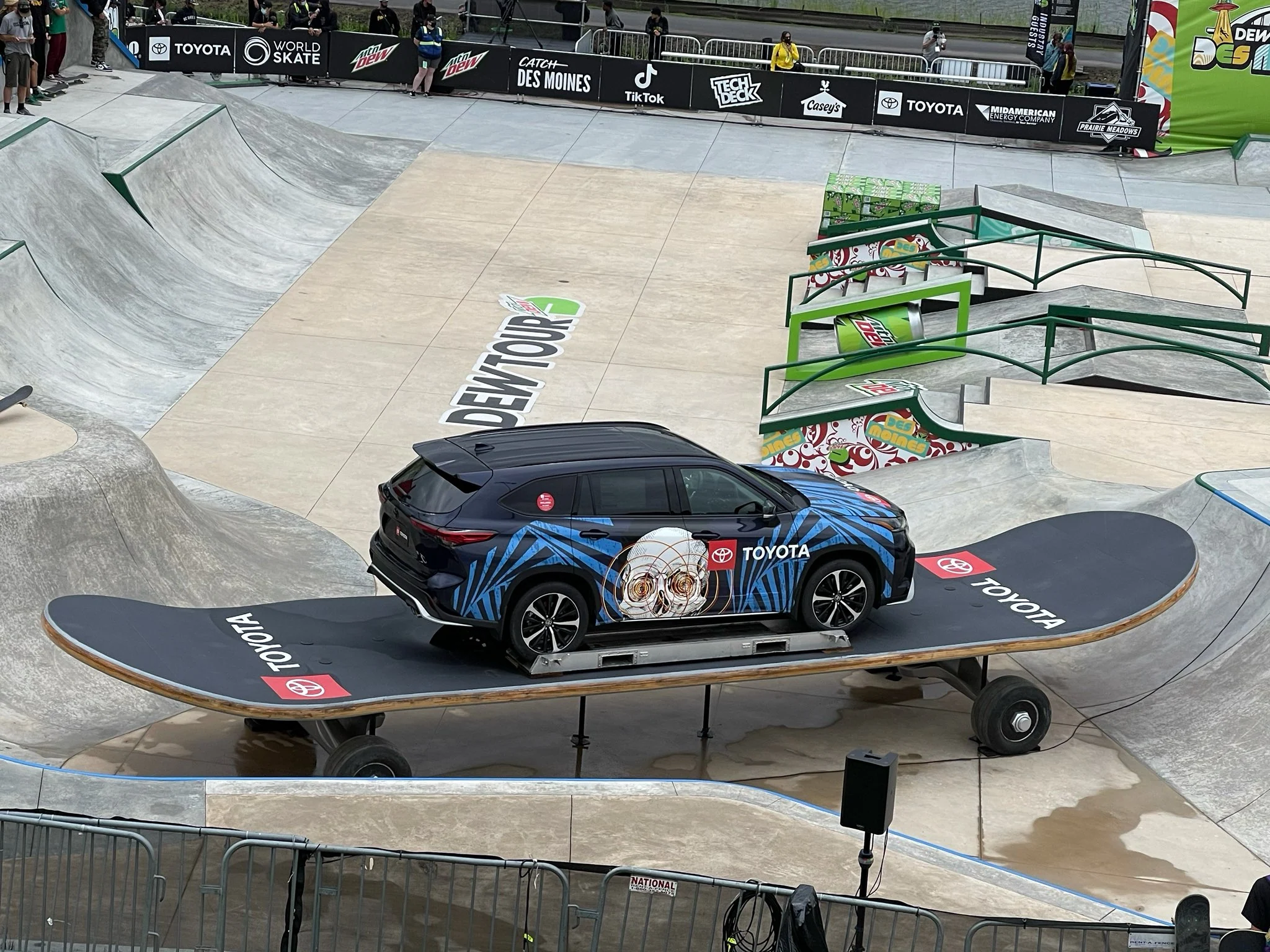 Wrapped Toyota parked on a skate ramp at the festival activation