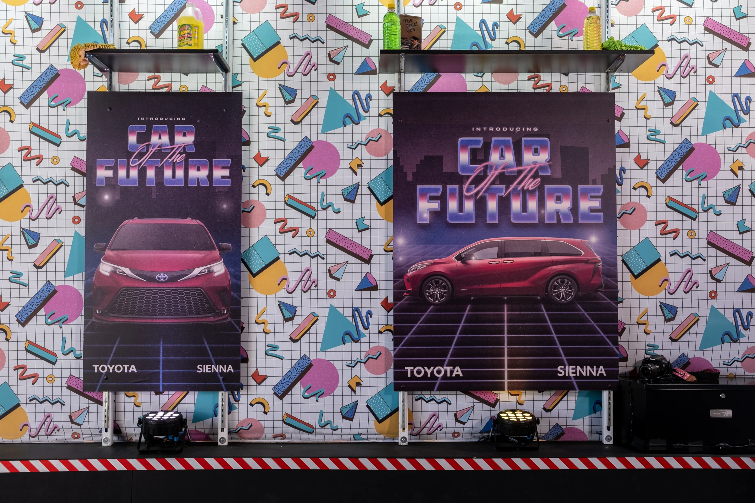 Car of the Future stage build lit in magenta with the Sienna on display
