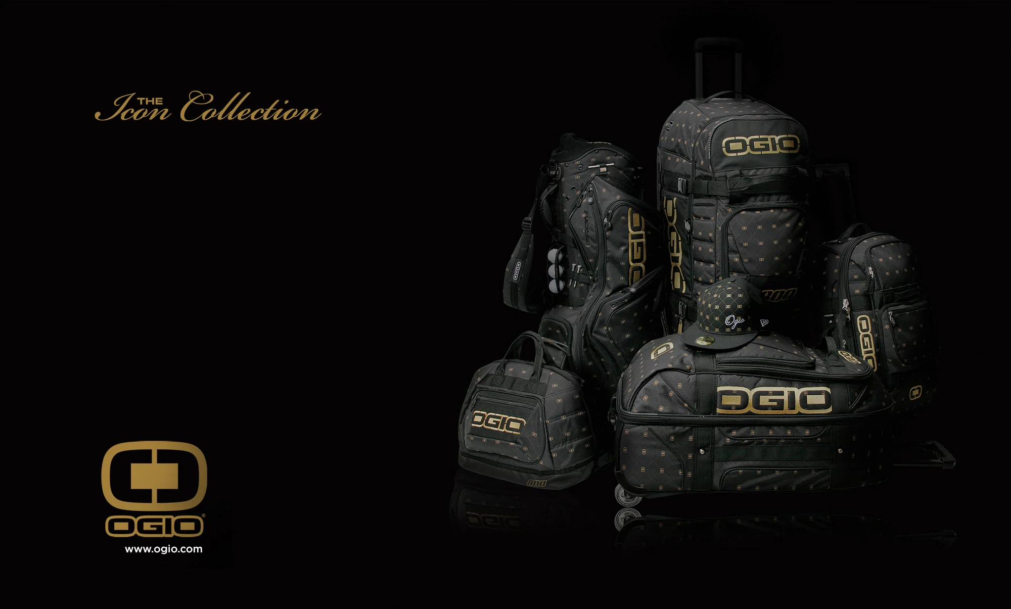 OGIO Icon Collection bag lineup photographed on black
