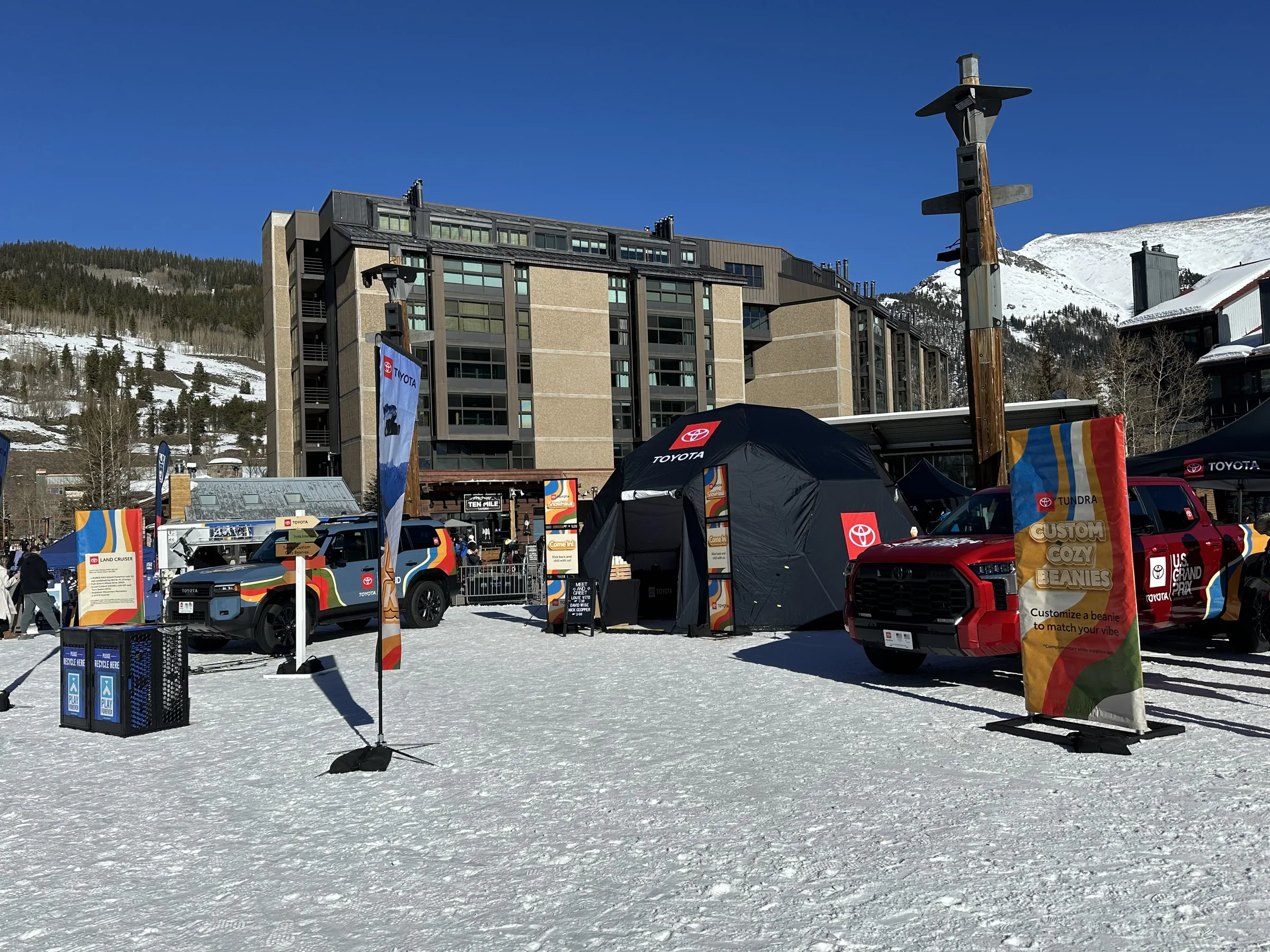 Toyota winter village footprint built into a snow-covered resort base